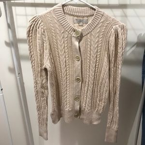 Loft Cable Knit Cream Cardigan Sweater Small NWT